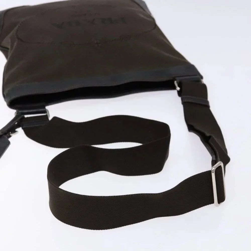 PRADA Shoulder Bag Canvas Leather Brown Silver Auth - Picture 8 of 16